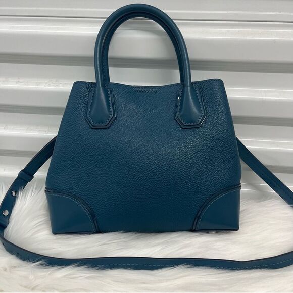 MICHAEL KORS Teal Mercer Leather Satchel Crossbody Handbag Selma Raven - Picture 4 of 13